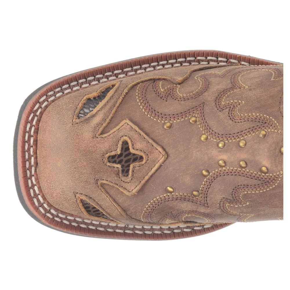Laredo Spellbound Studded Tooled Inlay Embroidered Square Toe Cowboy Boots 4