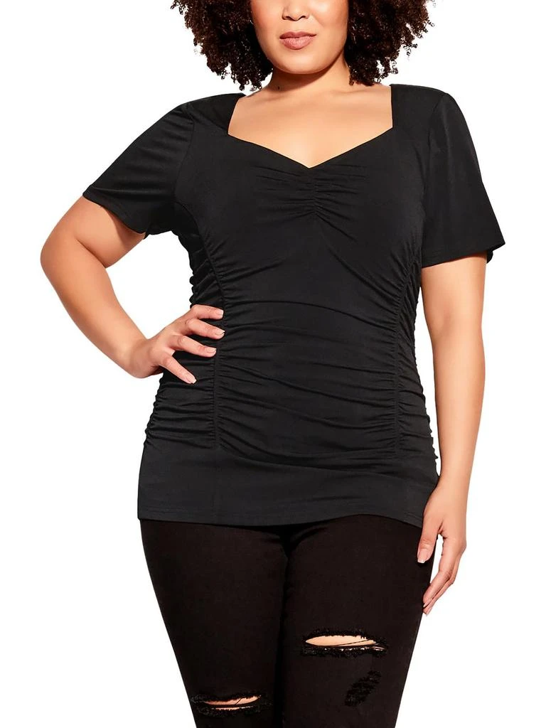 City Chic Plus Womens Ruched Sweetheart Neck Blouse 3