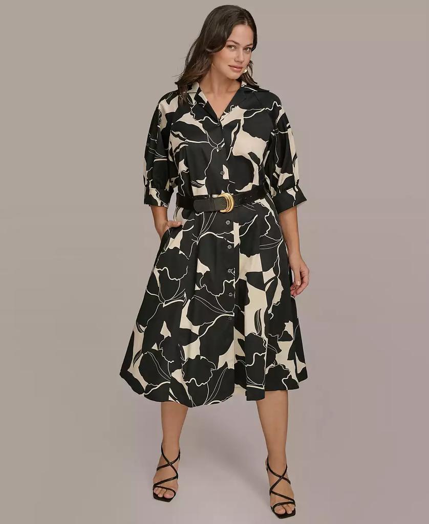 Donna Karan Plus Size Printed Belted Shirtdress