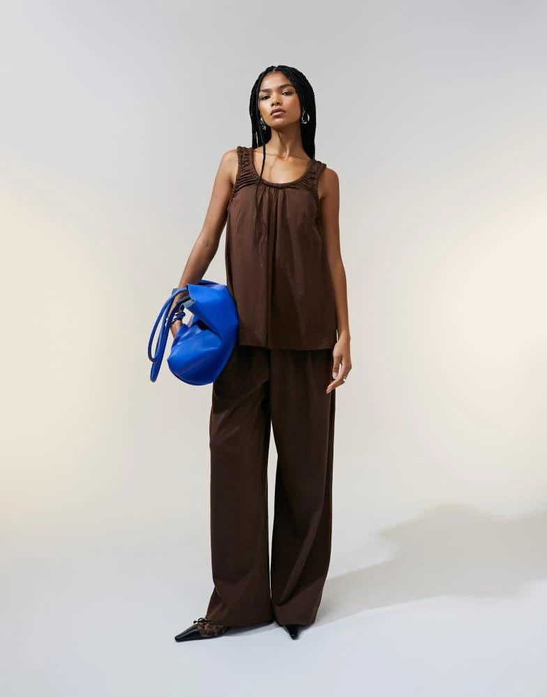 ASOS ASOS DESIGN ruched neckline detail vest top in chocolate 2