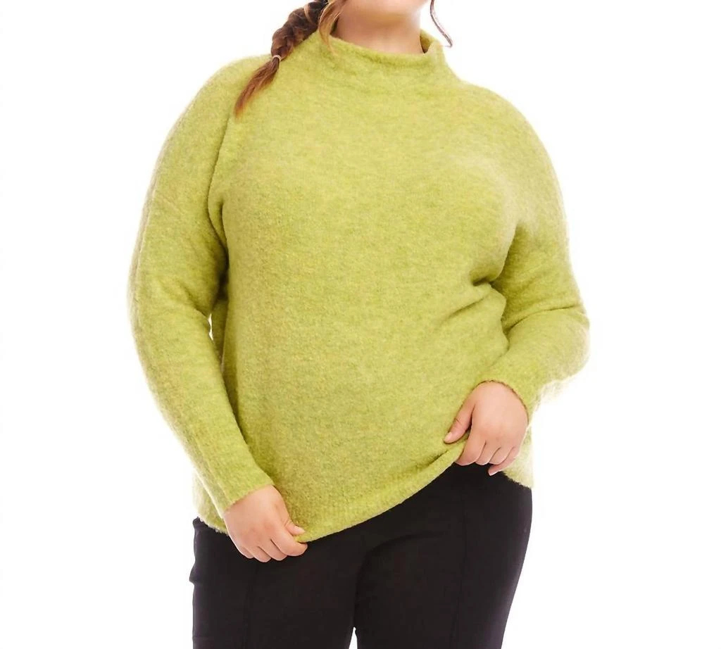 Karen Kane Plus Size Mock Neck Boucle Sweater In Moss 1