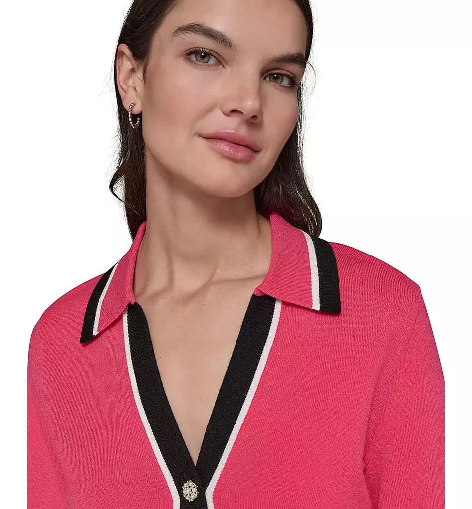 Karl Lagerfeld Paris Petite Polo-Collar Short-Sleeve Sweater 5