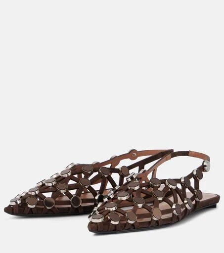 The Attico Grid embellished suede slingback flats 4