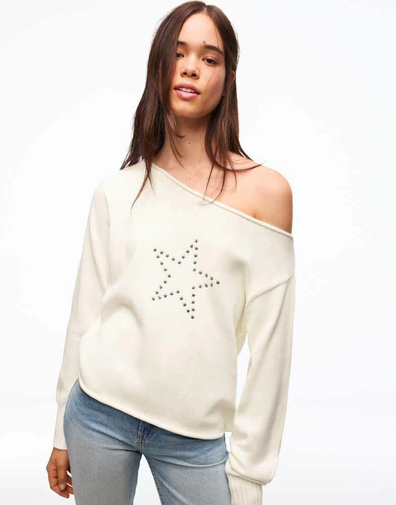 Bershka Bershka Boat neck jumper in ecru