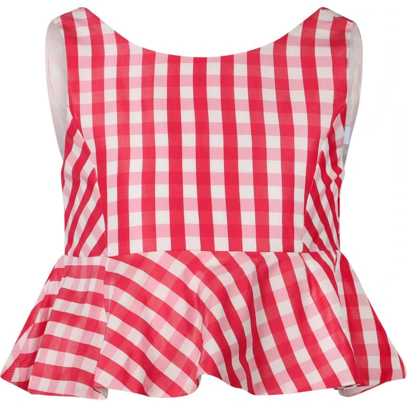 Abel & Lula Ruffled checkered top and shorts set in red and white 2