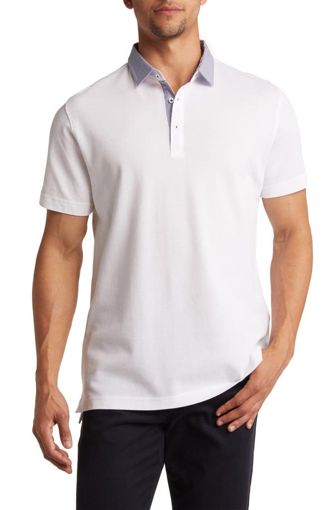 Lorenzo Uomo Trim Fit Stripe Collar Short Sleeve Polo