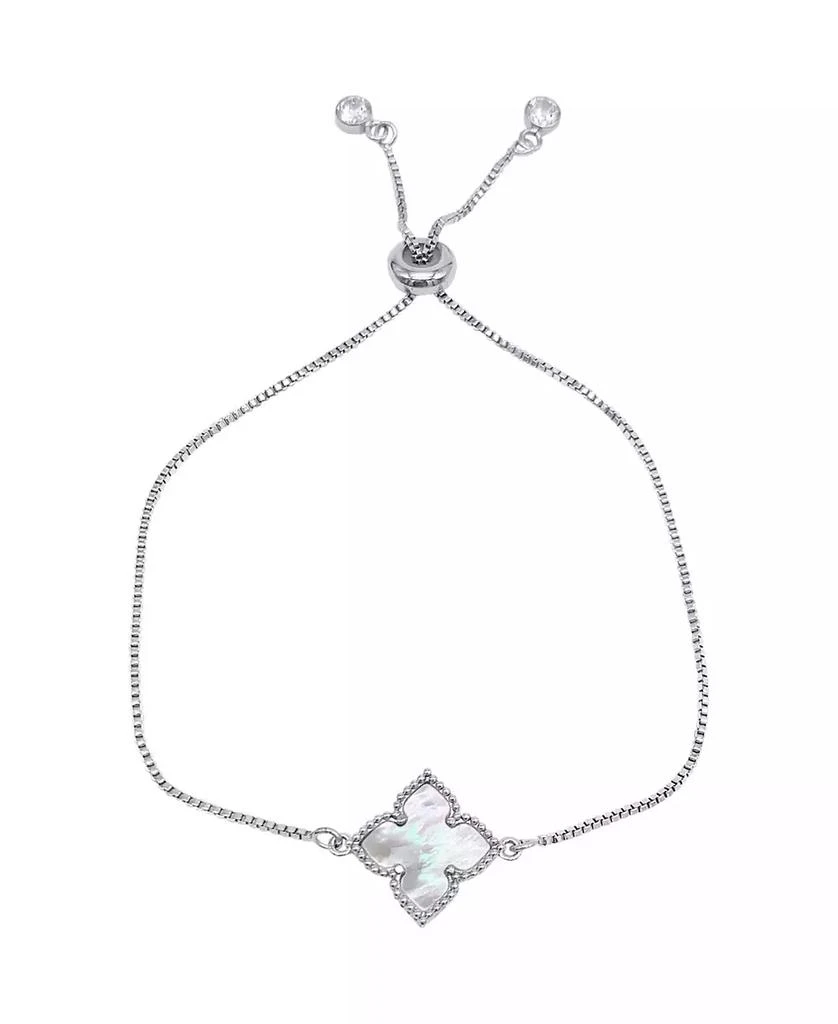 ADORNIA Adjustable Flower Imitation Mother of Pearl Silver Plated Bolo Bracelet