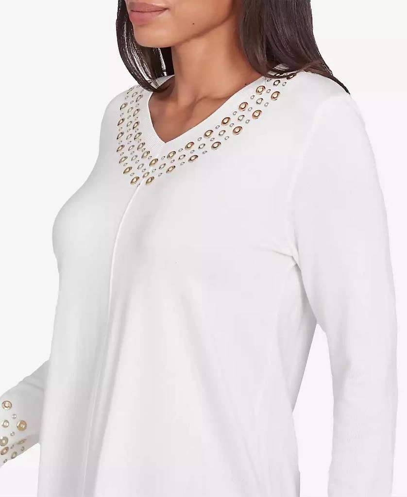 Ruby Rd. Petite Grommet Embellished Fine Gauge V-Neck Sweater 5