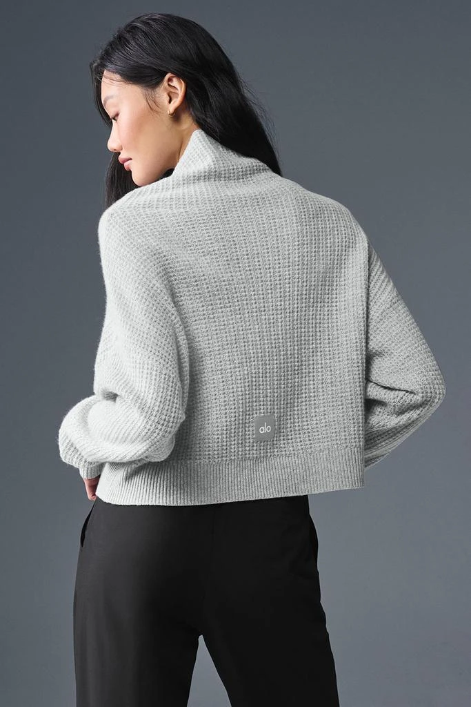 Alo Cashmere Plush Waffle Turtleneck Pullover - Athletic Heather Grey 3