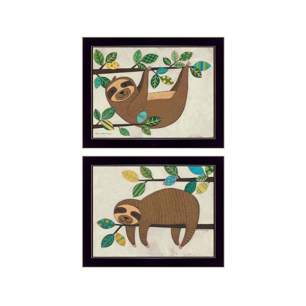 Trendy Décor 4U Cute Sloths 2-Piece Vignette by Bernadette Deming, Black Frame, 18" x 14"