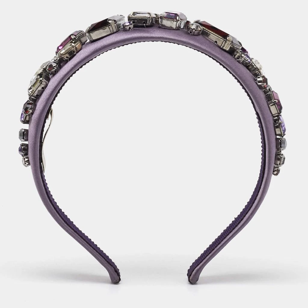 Shop Prada Purple Satin Crystal Embellished Headband on Sale  display picture 3