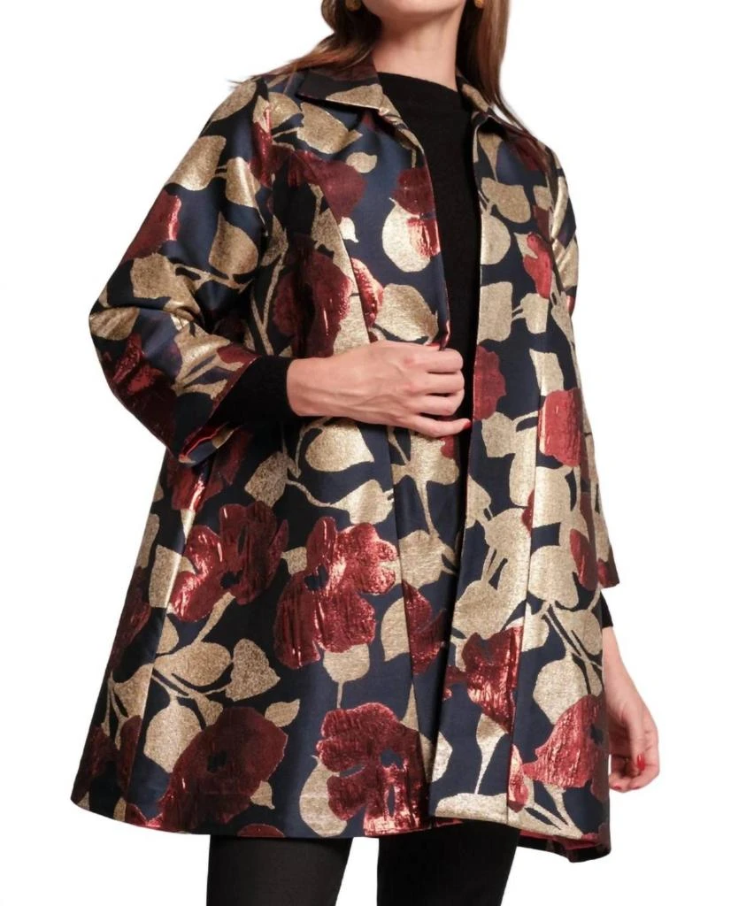 Frances Valentine Cornelia Swing Coat In Floral Floating Jacquard