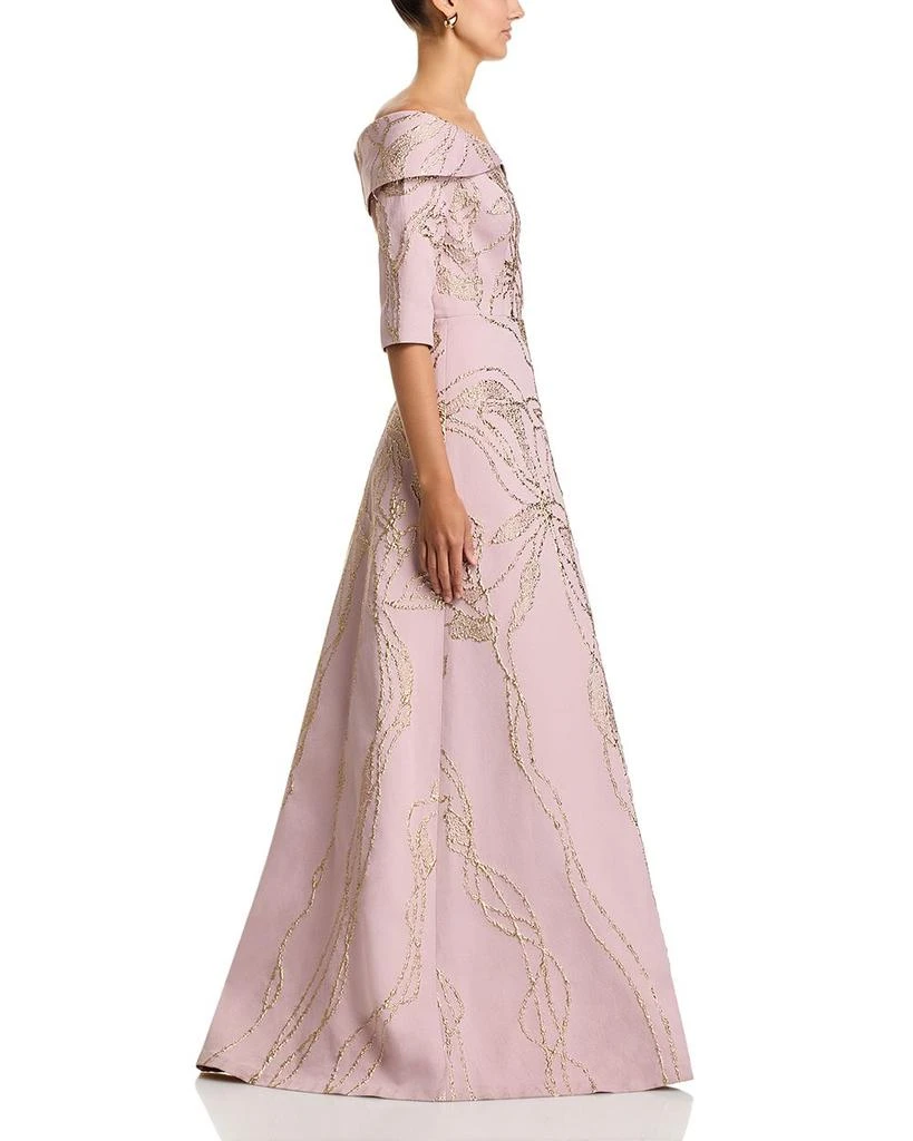 Teri Jon Jacquard Folded Off-the-Shoulder Elbow Sleeve Gown 5