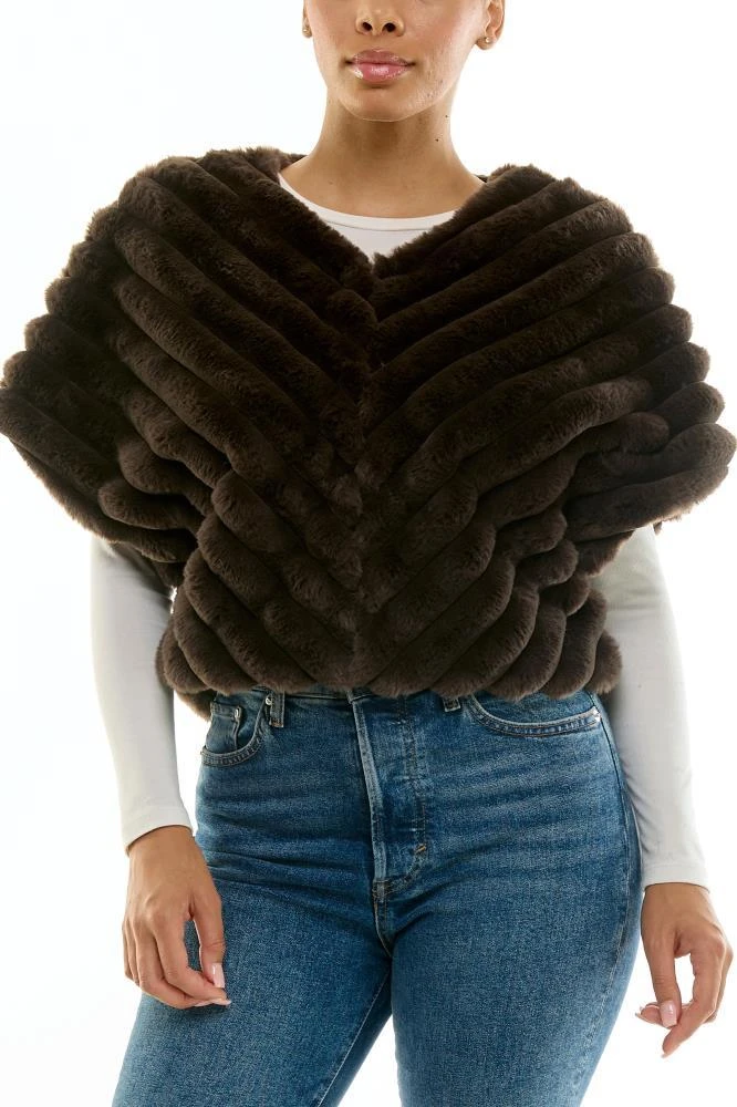TRUEDAMES Soft Padded V-Neckline Sleeveless Angled Faux Fur Shrug Sweater Jacket