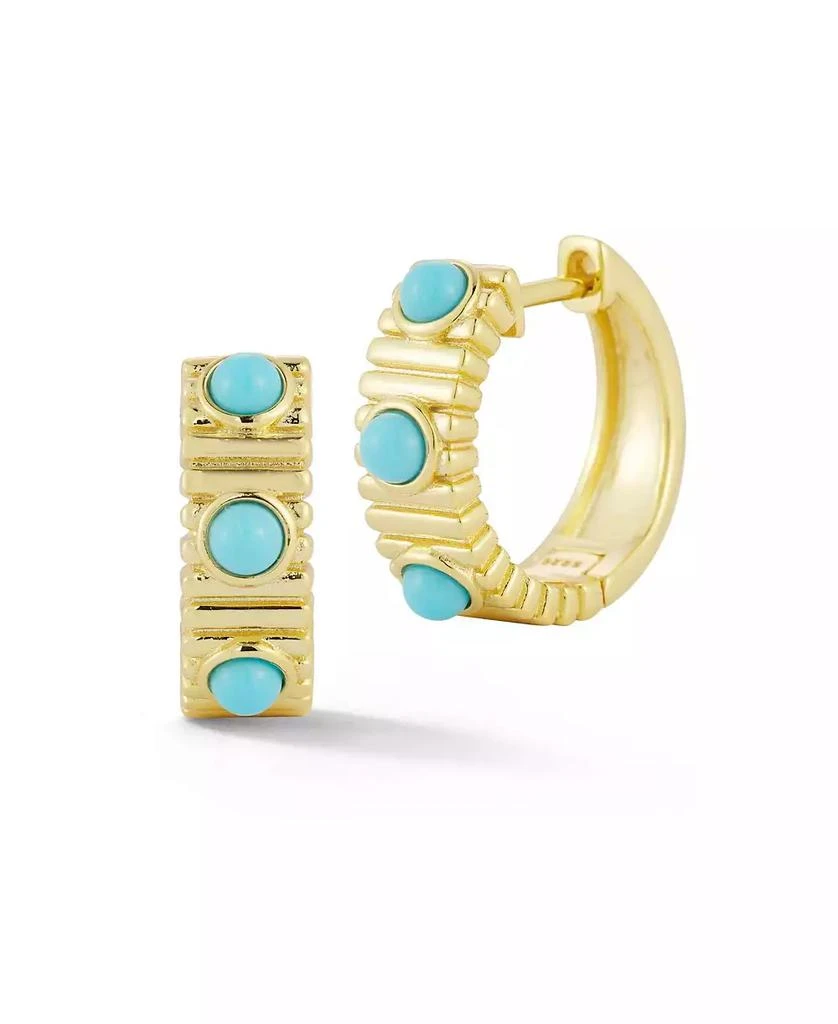 Rachel Zoe Sterling Silver Tri-Turquoise Ribbed Hoop Earrings