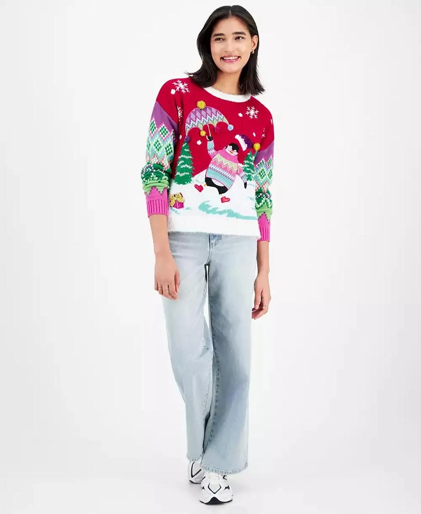 Hooked Up by IOT Juniors' Dancing Penguin Christmas Sweater 3