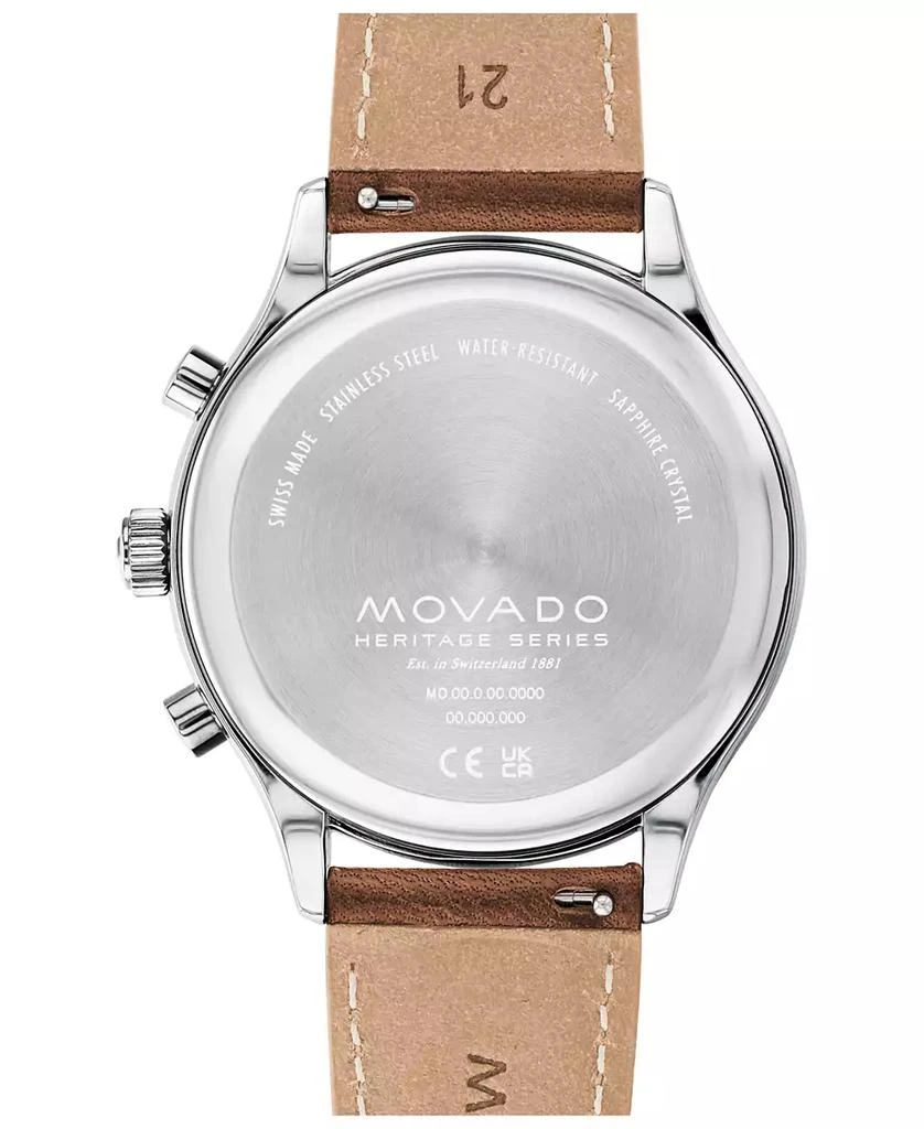 Movado Men's Heritage Cognac Brown Genuine Leather Strap Watch 43mm 3