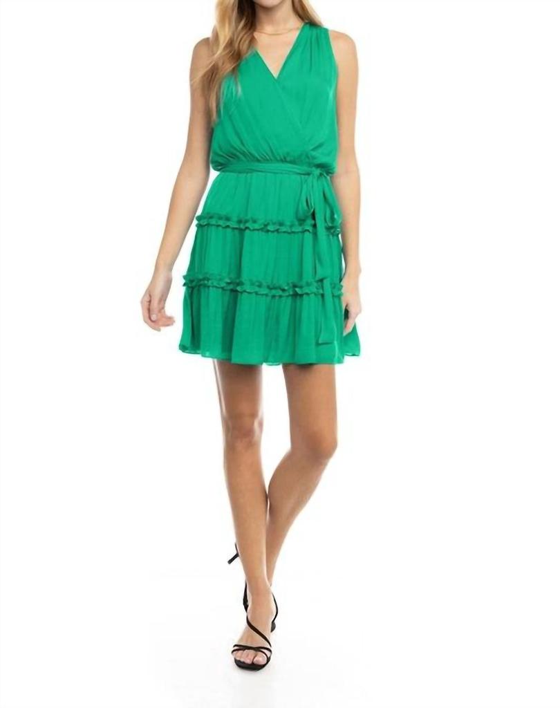 Naked Zebra Aurora Ruffle Tie Dress In Peridot