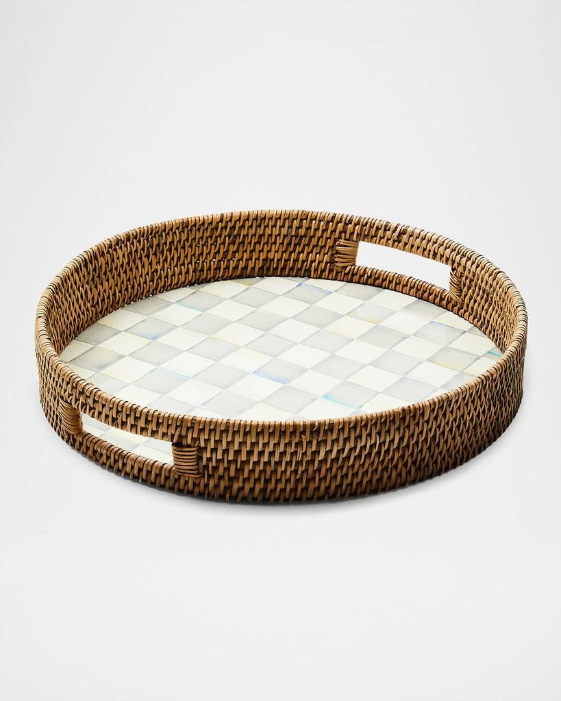 MacKenzie-Childs Sterling Check Rattan Round Serving Tray 1