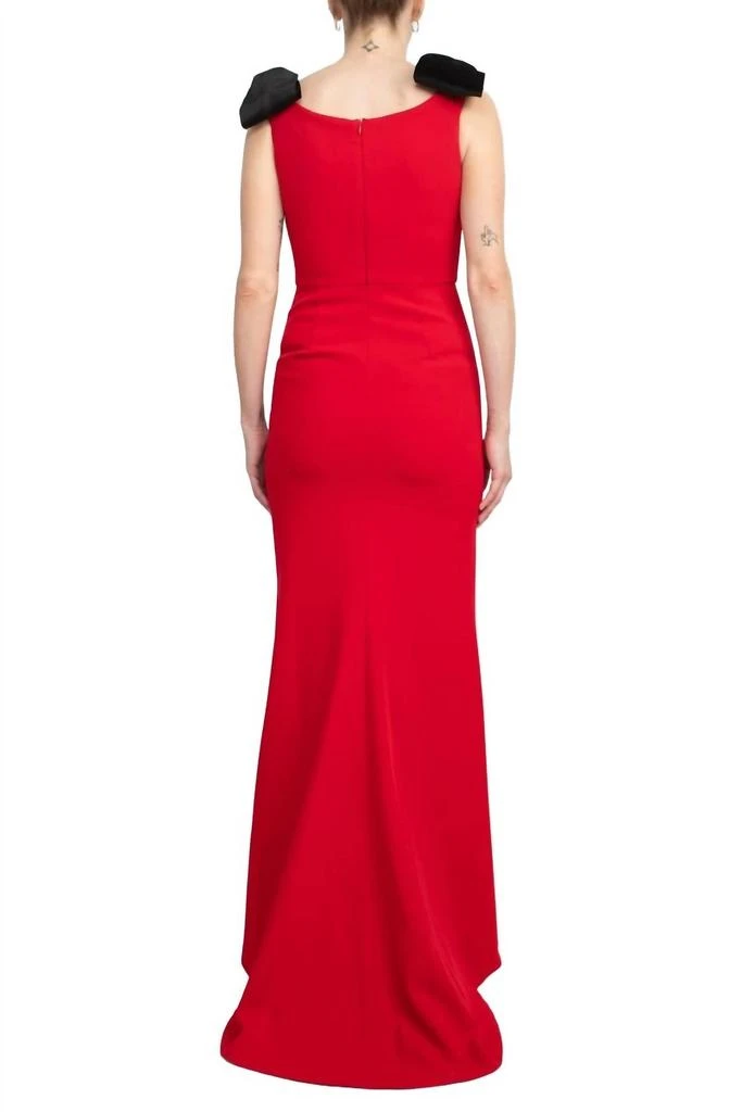 ALBERTO MAKALI Sleeveless Bow Shoulder Mermaid Gown In Red 2