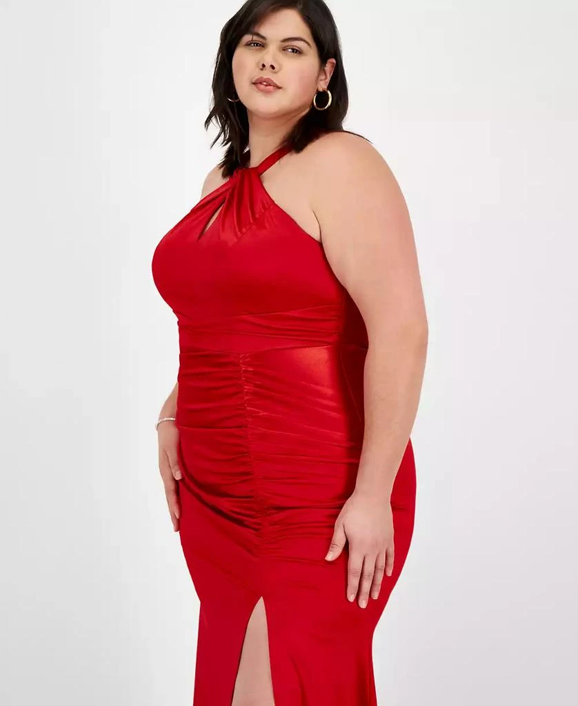 Emerald Sundae Plus Size Sateen Shirred Halter Gown, Created for Macy's 5