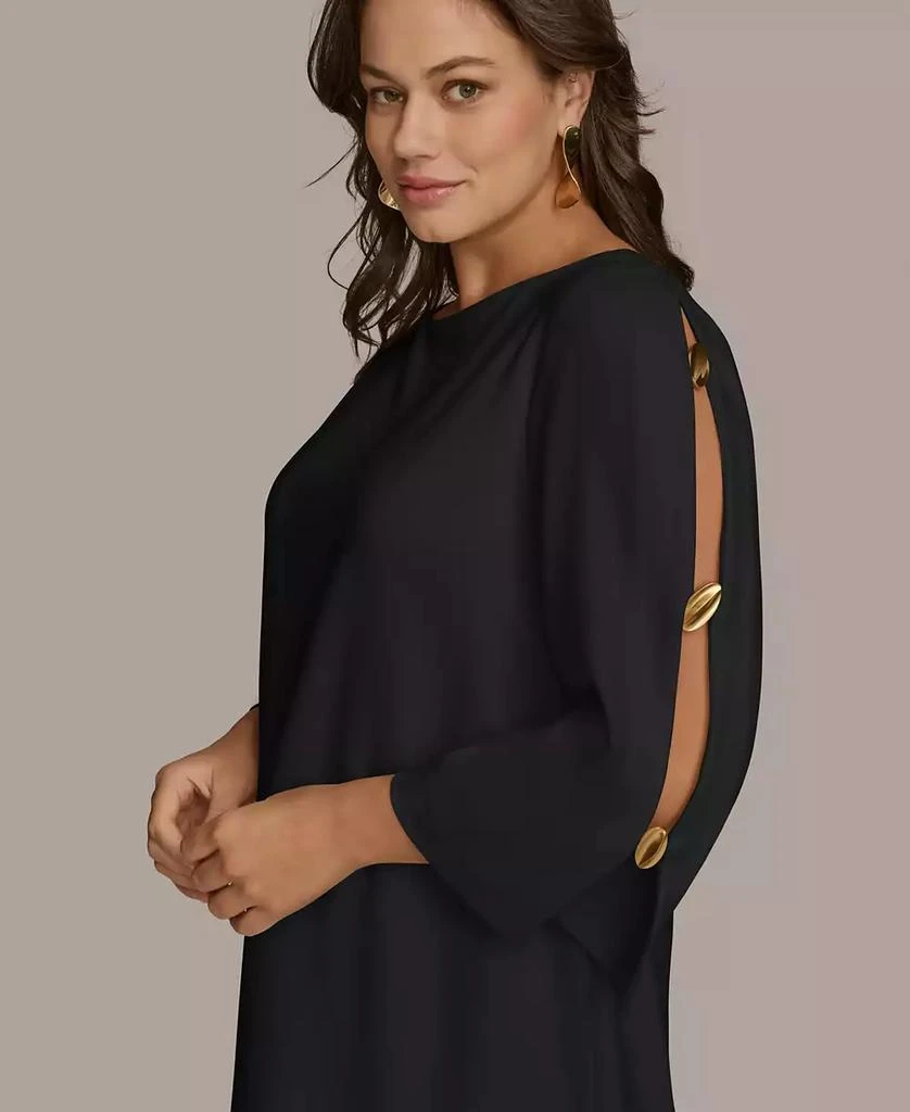 Donna Karan Petite Boat-Neck Embellished-Split-Sleeve Dress 2
