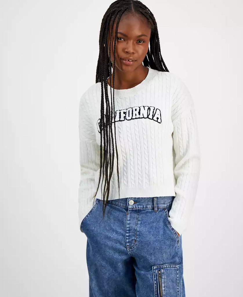 Ultra Flirt Juniors' Cable-Knit Varsity Lettering Sweater