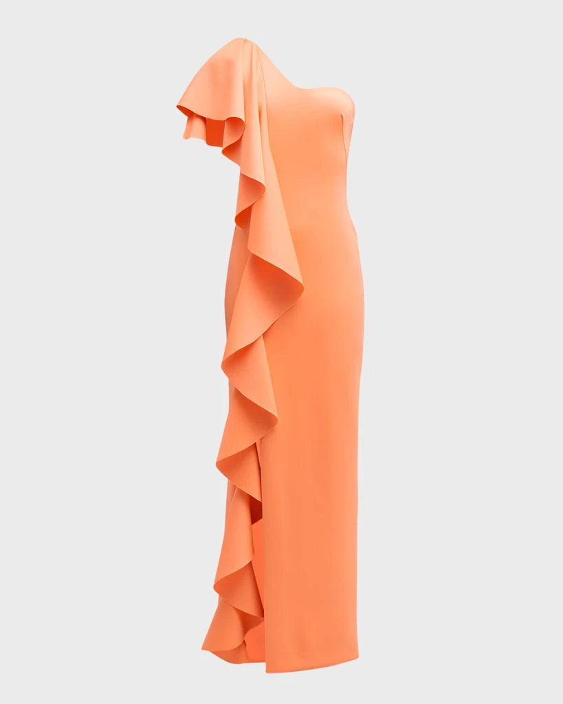 Black Halo Percy One-Shoulder Ruffle Column Gown 1