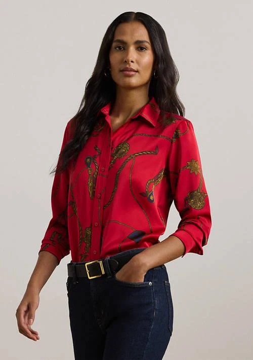 Ralph Lauren Ralph Lauren Petite Classic Fit Print Satin Charmeuse Shirt 1