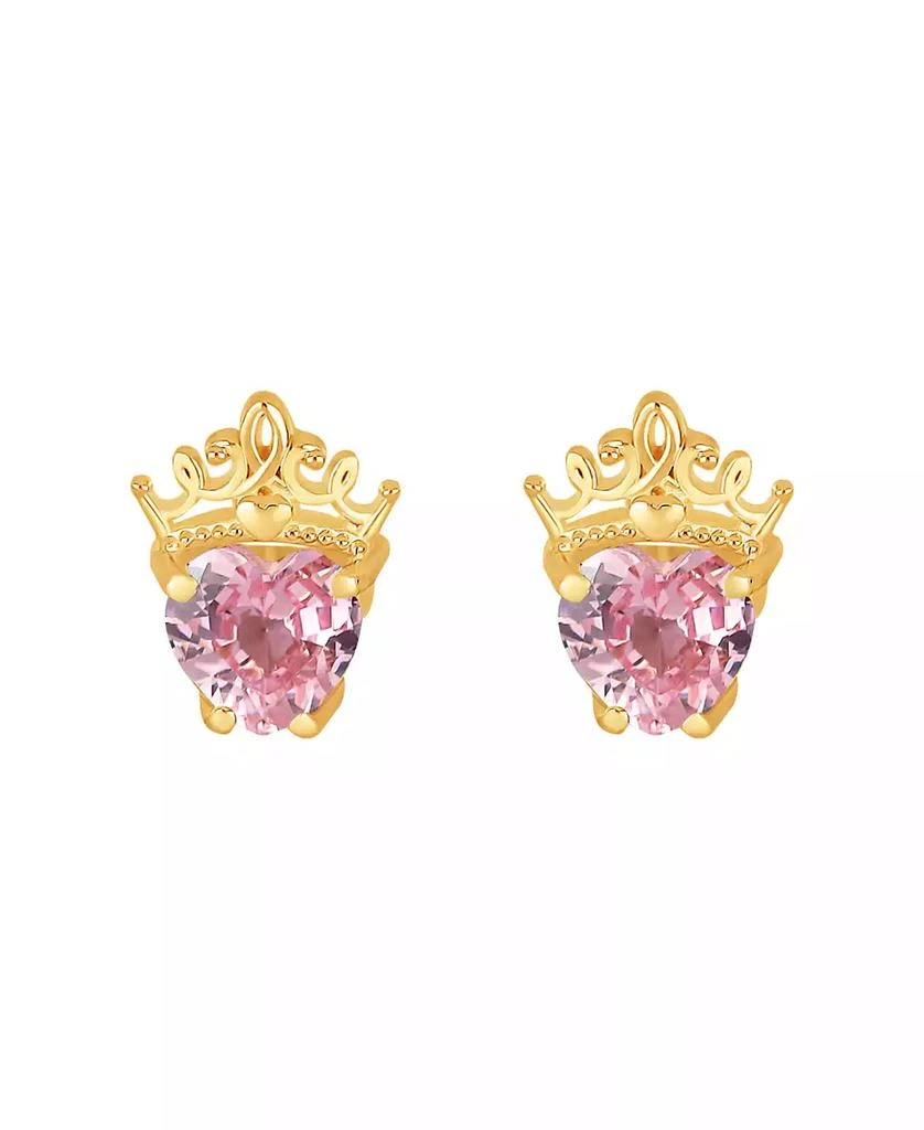 Disney Cubic Zirconia Heart Earrings in 10k Yellow Gold 1