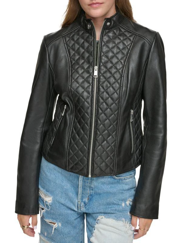 Andrew Marc Marlette Quilted Lamb Leather Moto Jacket 1