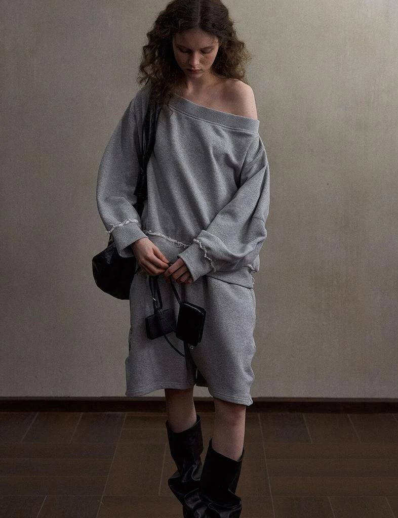 Pixie Market Grey Off-Shoulder Oversized Sweatshirt-PREORDER 3
