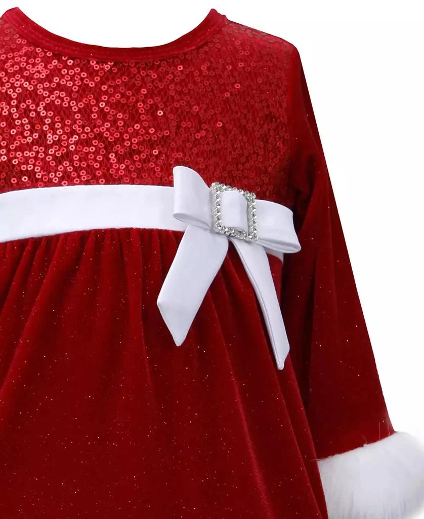 Bonnie Baby Baby Girls Long Sleeved Sequin and Stretch Velvet Santa Dress 3