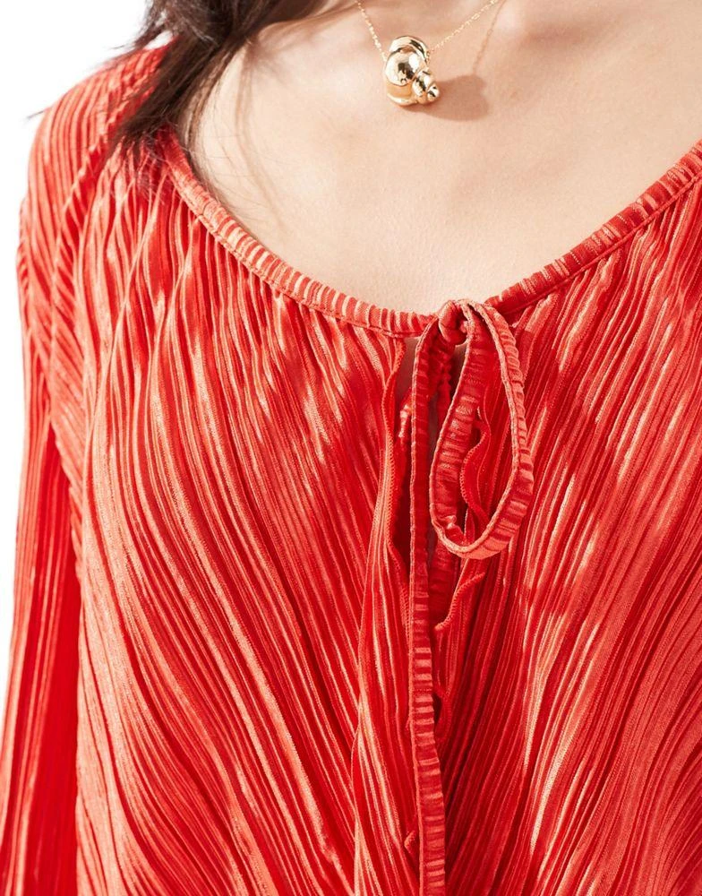 Pieces Pieces plisse tie front top co-ord in radiant red 4
