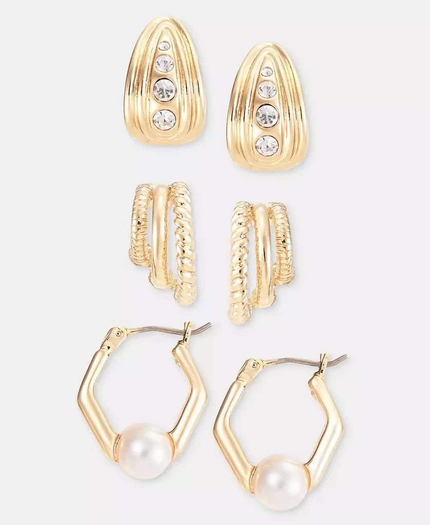 Anne Klein 3-Pc. Set Crystal 
Imitation Pearl Hoop Earrings