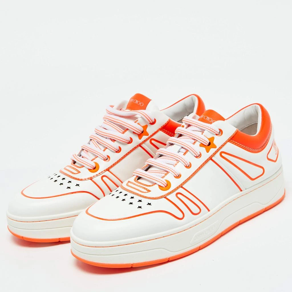 Jimmy Choo Jimmy Choo White/Neon Orange Leather Hawaii/F Sneakers Size 38 2