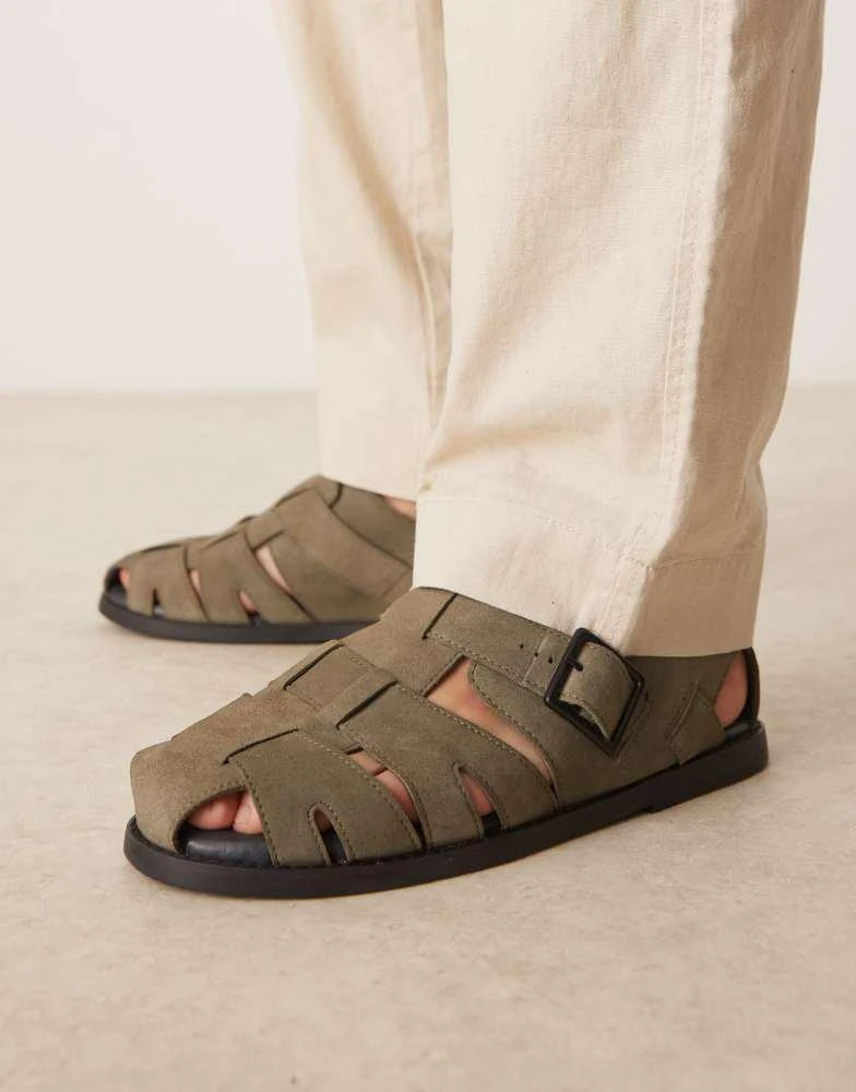 ASOS ASOS DESIGN fisherman sandals in khaki suede 1