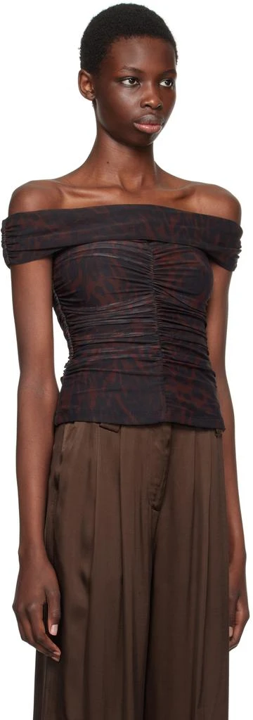 Ganni Brown Off-Shoulder Ruched Tank Top 2