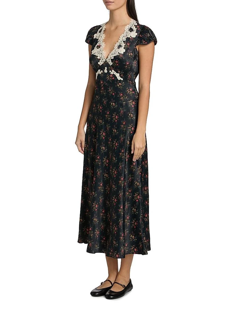 DÔEN Coraline Lace-Trim Floral Satin Midi-Dress 4