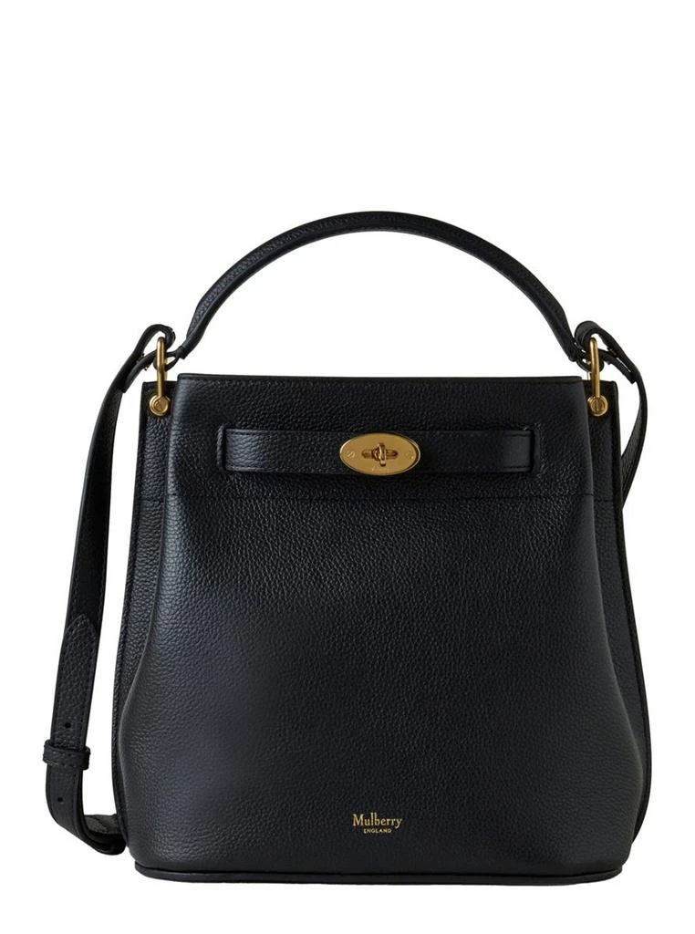 Mulberry 'Small Islington' Black Bucket Bag With Twist Lock Closure In Hammered Leather Woman 1