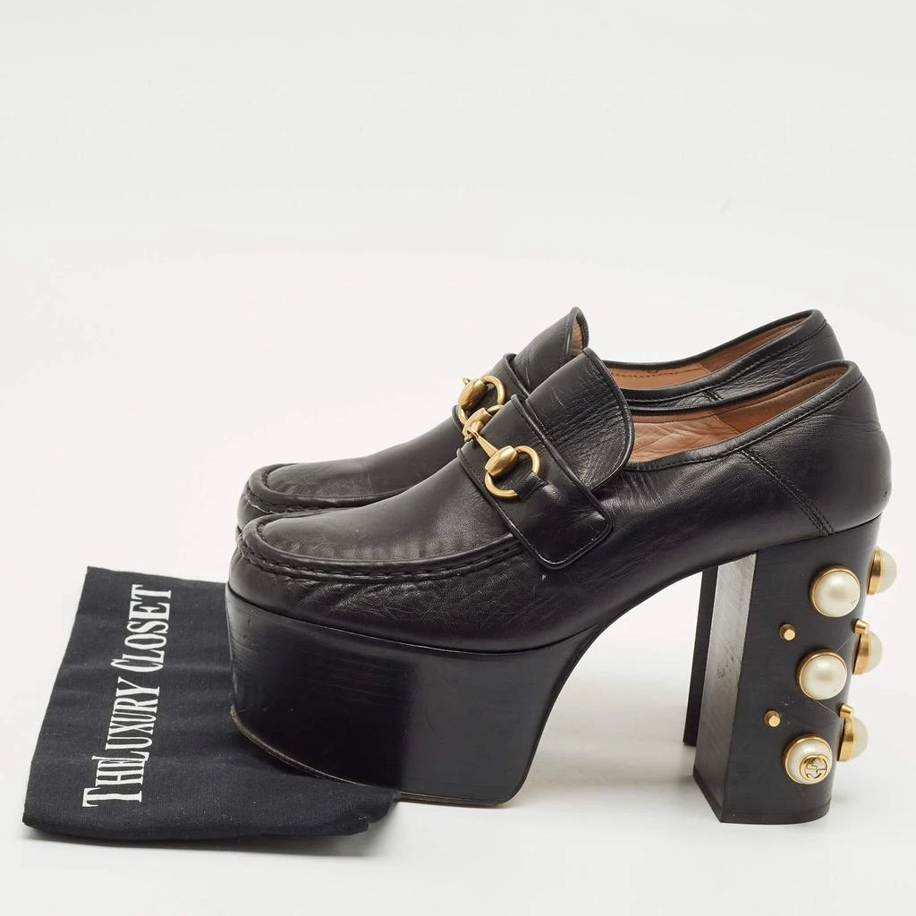Gucci Gucci Black Leather Pearl Studded Vegas Platform Loafer Pumps Size 39 9