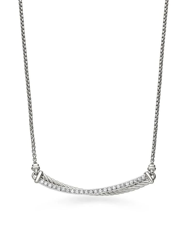 David Yurman Crossover Bar Necklace in Sterling Silver with Diamonds 1