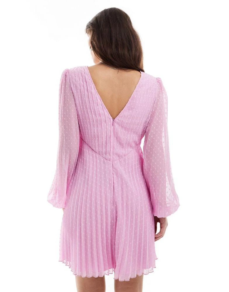 ASOS ASOS DESIGN dobby angel sleeve deep plunge wrap pleated mini dress in lilac 3