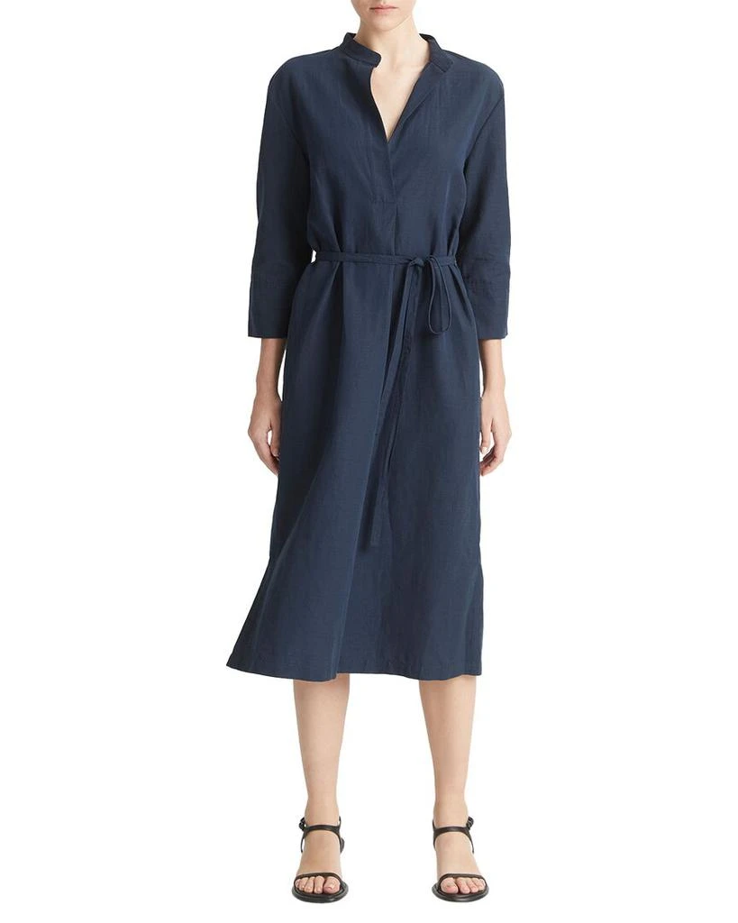 Vince Band Collar Pullover Linen-Blend Dress 1