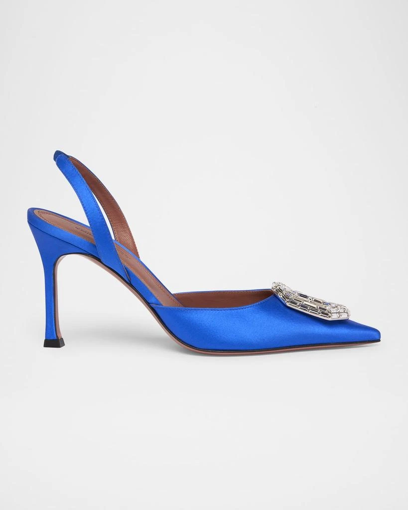 Amina Muaddi Camelia Satin Crystal Ornament Slingback Pumps 1