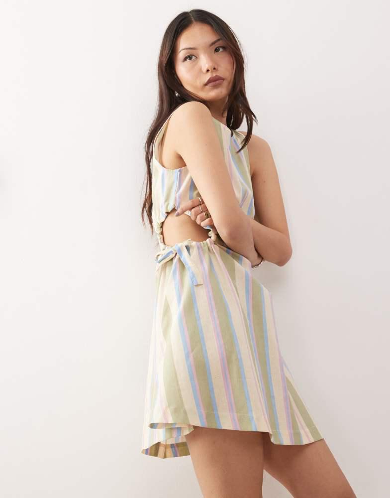Reclaimed Vintage Reclaimed Vintage mini dress with tie sides in linen in stripe