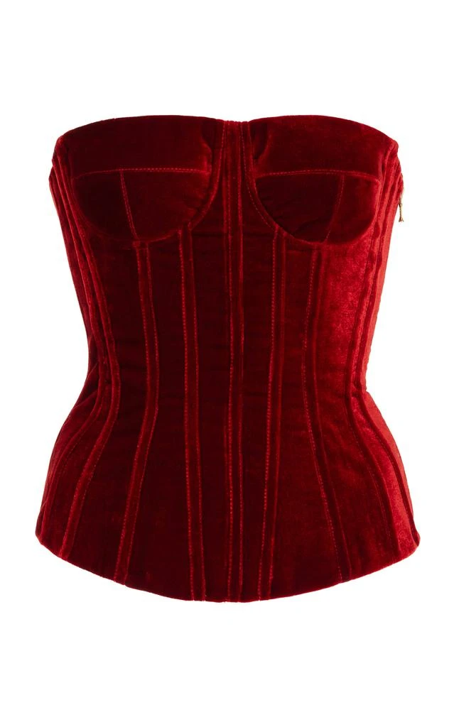 Sergio Hudson Sergio Hudson - Strapless Velvet Corset Top - Red - US 4 - Moda Operandi 1