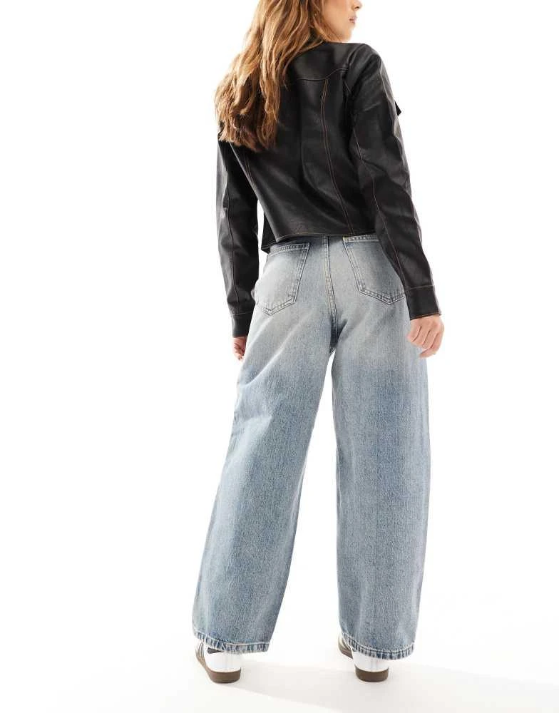 ONLY ONLY Lafayette mid waist wide leg jeans in stained vintage blue 2