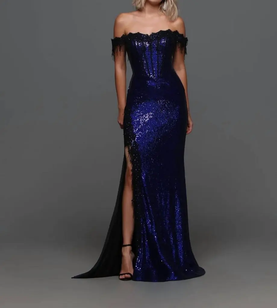 Candice Candice - Long Sequin Off The Shoulder Lace Gown