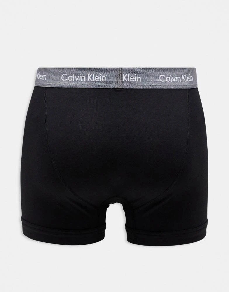 Calvin Klein Calvin Klein cotton stretch trunks 3 pack in black with coloured waistband 2